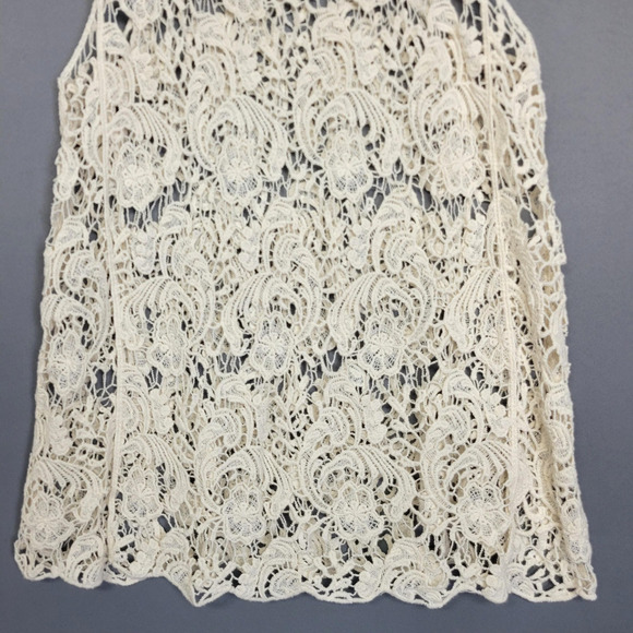 Boho Crochet Lace Tank Top Womens Small Ivory Sheer Festival New Directions - Picture 6 of 11